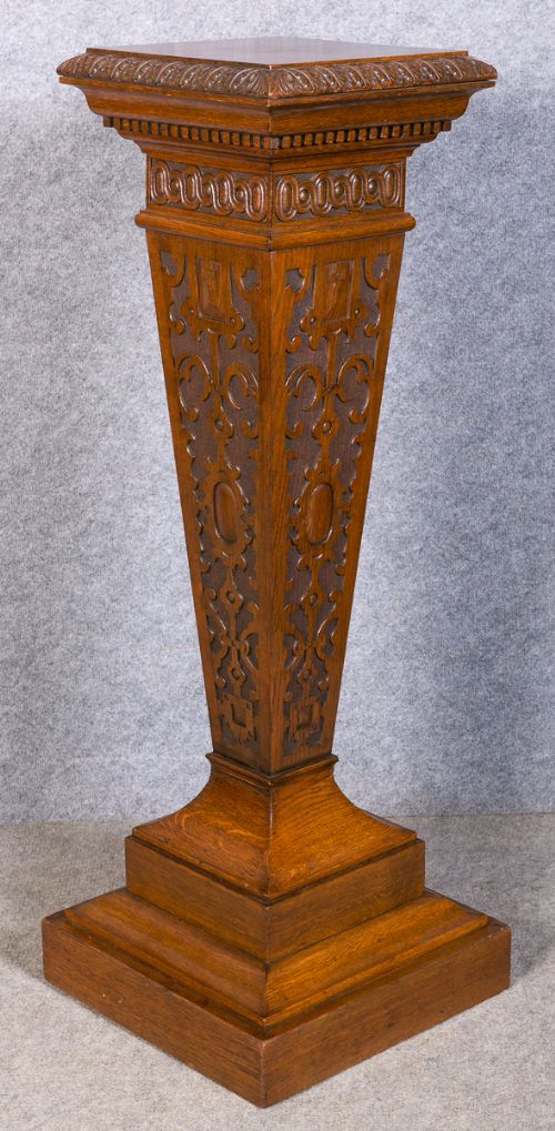 Victorian Oak Pedestal Column Jardiniere Stand