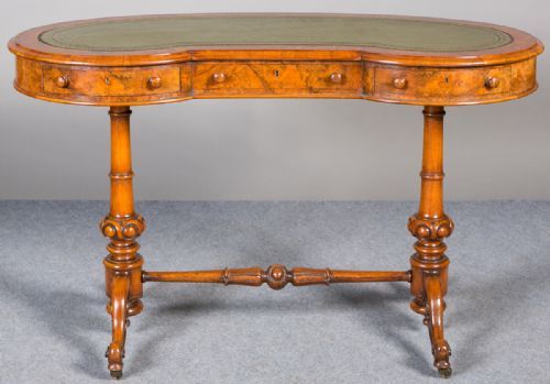 Victorian Burr Walnut Kidney Shaped Writing Table