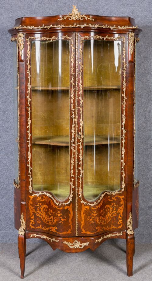 French Marquetry Inlaid Vitrine / Display Cabinet