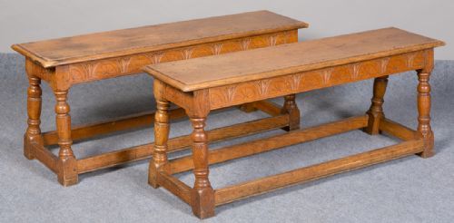 Pair of Oak Jacobean Style Benches