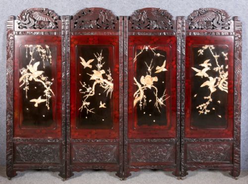 Spectacular Large Shibayama 4 Fold Screen / Room Divider