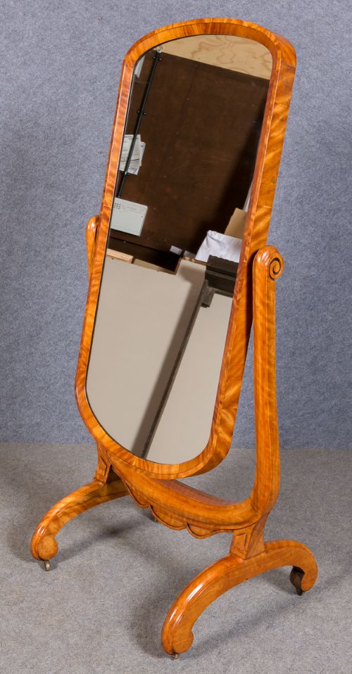 Victorian Satin Wood Cheval Mirror