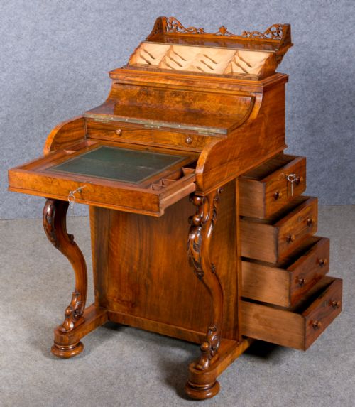 Victorian Pop Up Burr Walnut Davenport