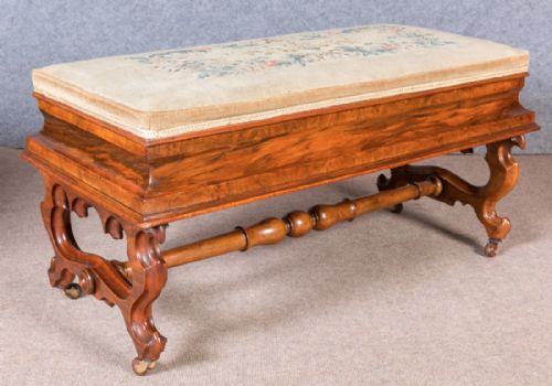 Victorian Walnut Window Seat / Stool