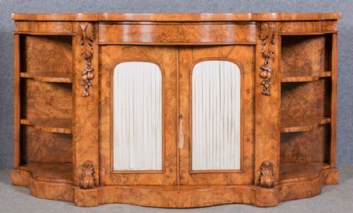 Superb Victorian Burr Walnut Side Cabinet/ Credenza