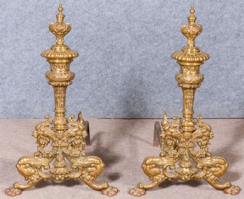 Superb Pair of Antique Andirons / Fire Dogs