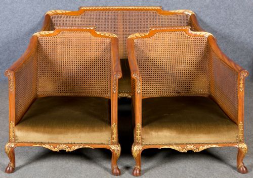 Edwardian Satinwood and Gilded Bergere Suite