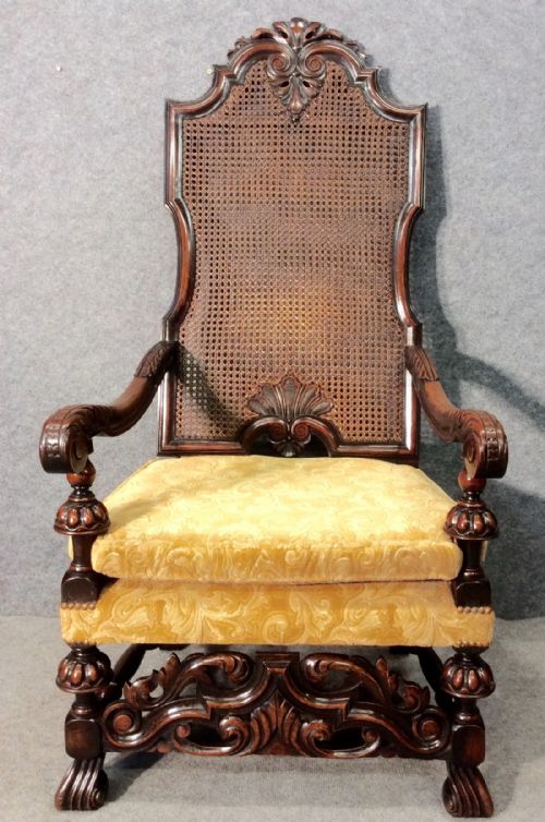 Antique Walnut Throne Chair / Armchair / Elbow Chair