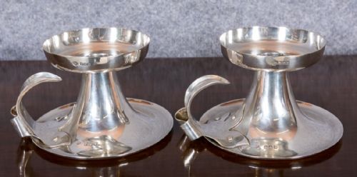 Pair Arts & Crafts Silver Candlesticks