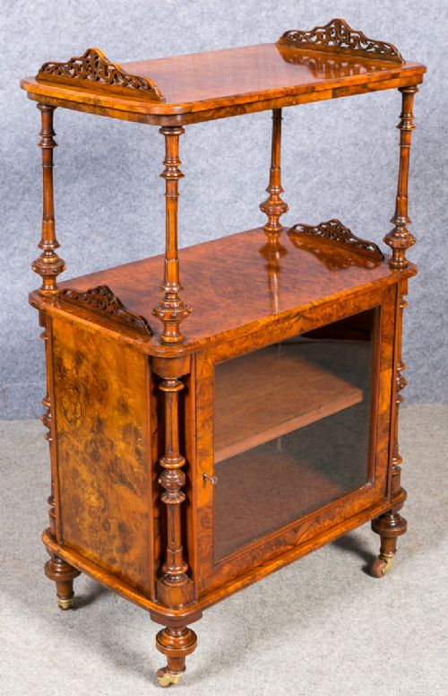 Small Victorian Burr Walnut Cabinet Whatnot