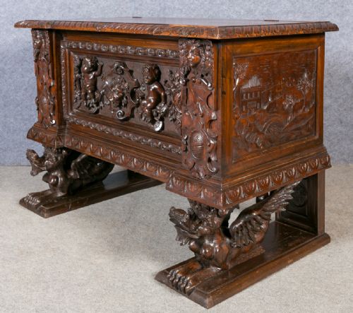Antique Walnut Cassone Marriage Chest