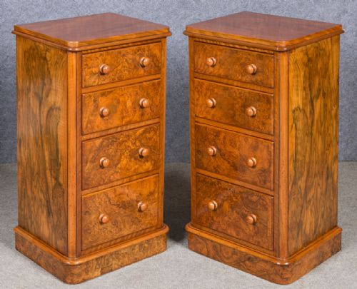 Pair of Victorian Burr Walnut Bedside Chest