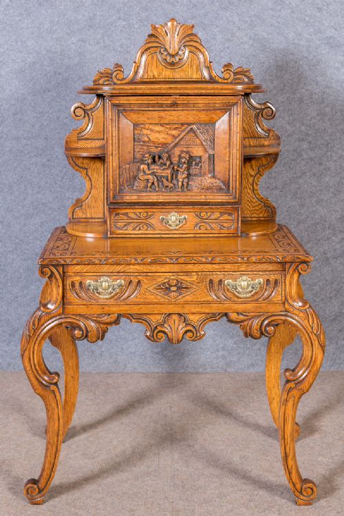 19th.century Carved Oak Writing Desk