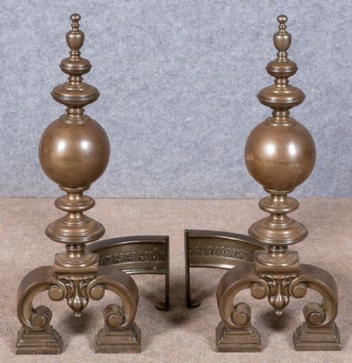 Pair of Polished Steel Andirons Fire Dogs