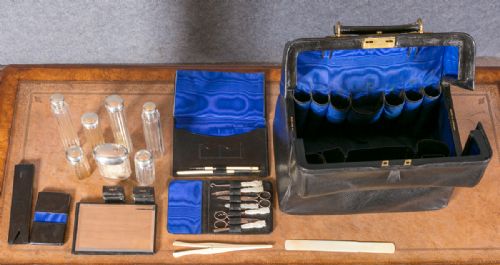 19thc. Leather & Silver Travelling Vanity Case