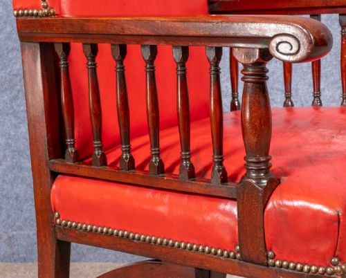 ANTIQUE MAHOGANY AND RED LEATHER CHAIR - ADDITIONAL PHOTO 6