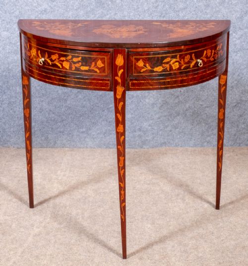 Dutch Marquetry Demi Lune Side Table