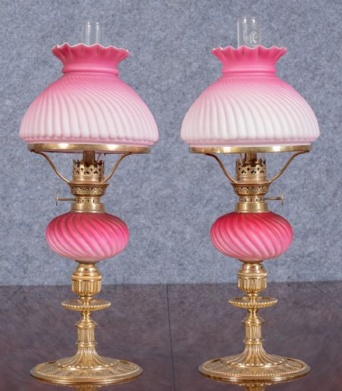 Fine Pair Victorian Peg Oil Lamps