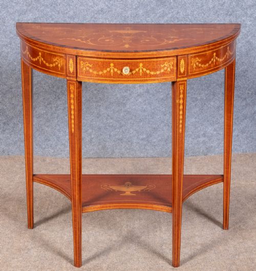 Fine Mahogany and Inlaid Demi Lune Side Table