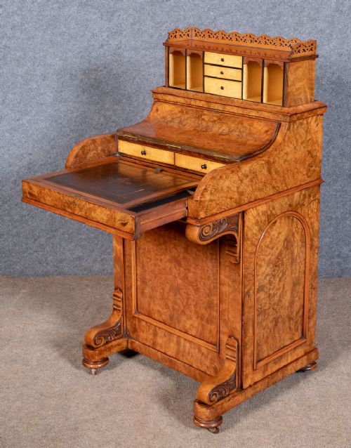 Victorian Pop Up Burr Walnut Davenport