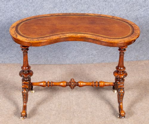 Victorian Burr Walnut Kidney Shaped Writing Table