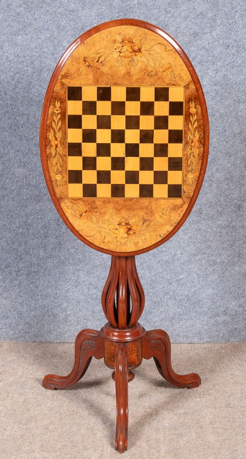 Victorian Marquetry Inlaid Walnut Chess Table