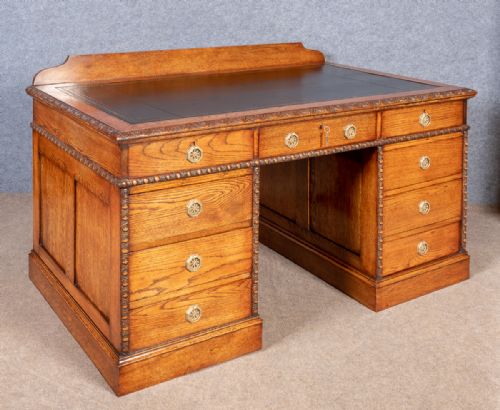 Large Edwardian Oak Pedestal Desk