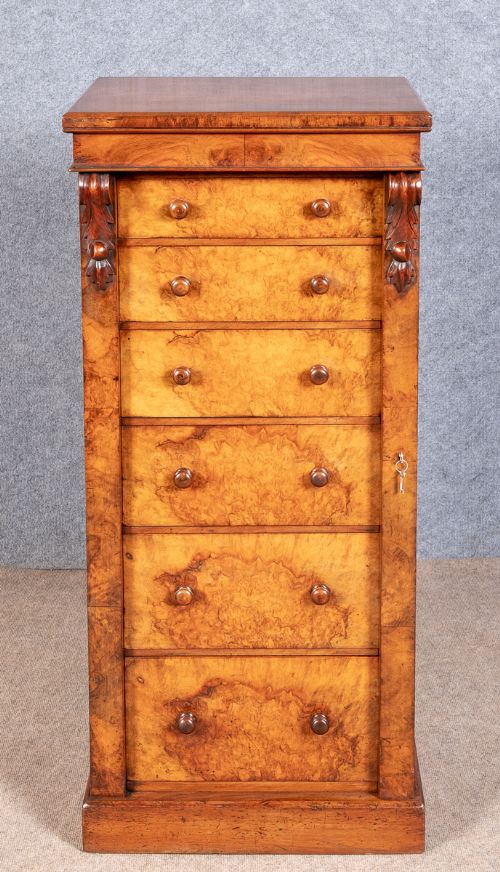 Victorian Burr Walnut Wellington Chest of Drawers