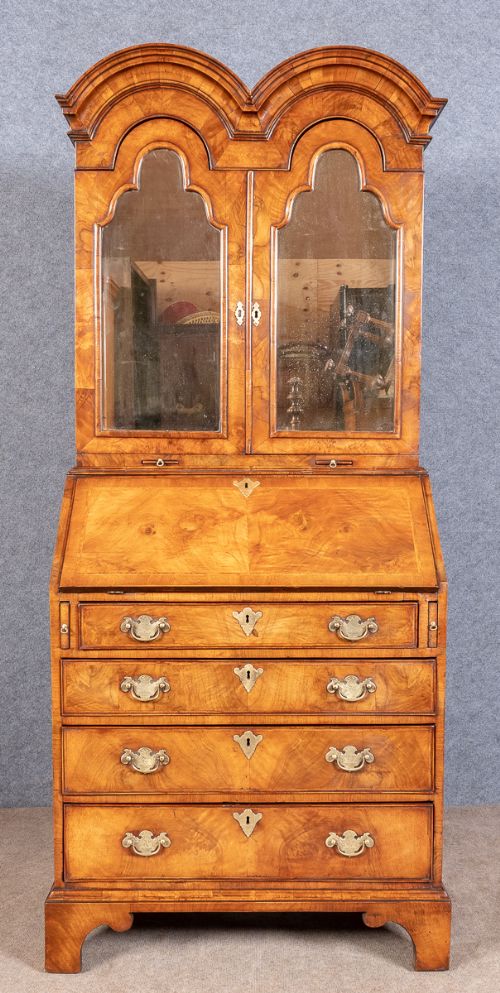 Rt. Hon. Earl of Durham's  Queen Anne Walnut Double Domed Bureau Bookcase