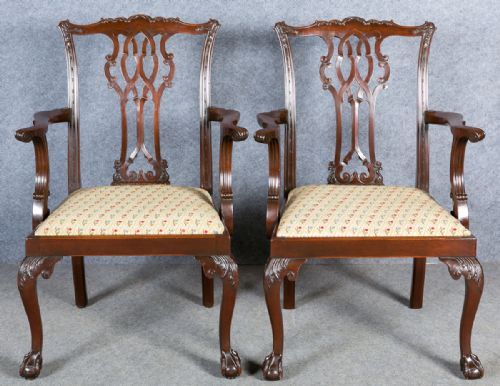 Pair of Mahogany Chippendale Style Elbow/ Carver/ Desk Chairs