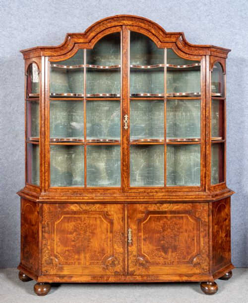 Large Dutch Burr Walnut Vitrine Display Cabinet