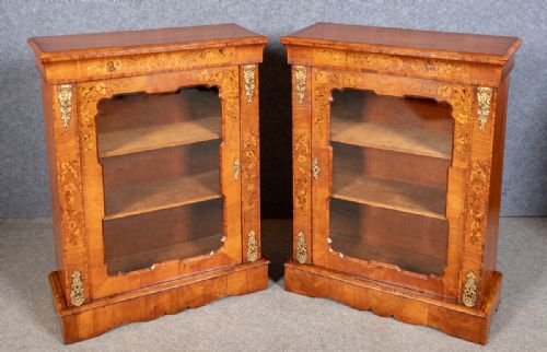 Pair of Victorian Marquetry Inlaid Pier Cabinets