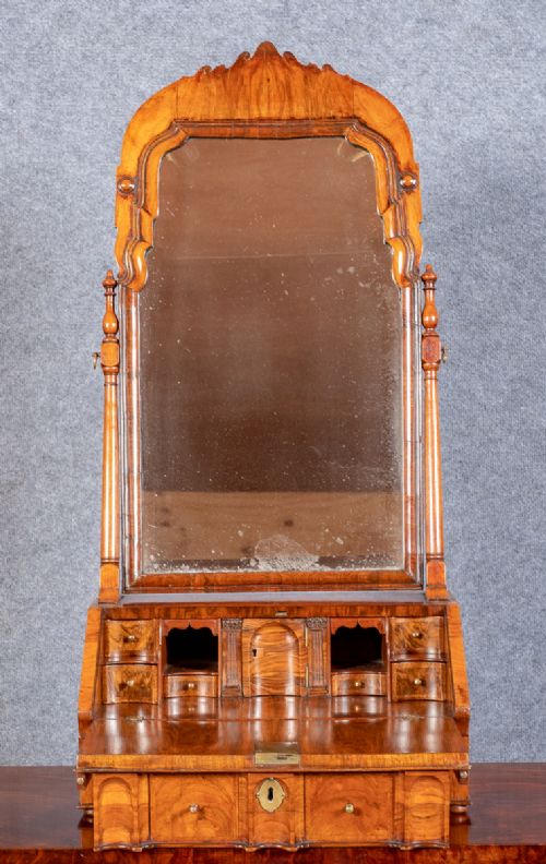 Queen Anne Walnut Bureau Dressing Mirror