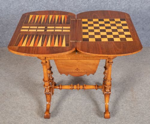 Victorian Walnut & Inlaid Games & Work Table