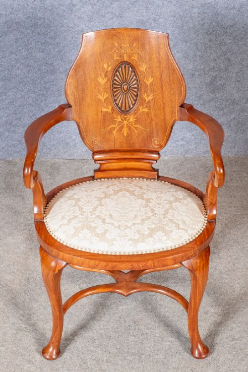 Good Quality Mahogany and Inlaid Open Armchair