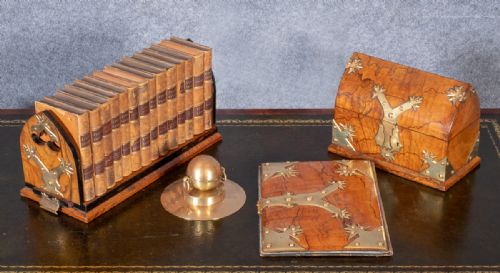 Fine Victorian 4 Piece Walnut Desk Set