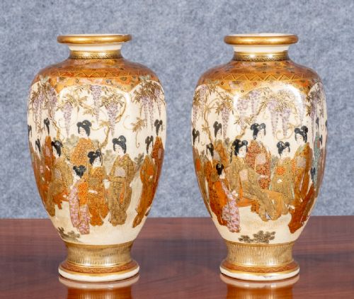 Pair of Meiji Period Satsuma Vases
