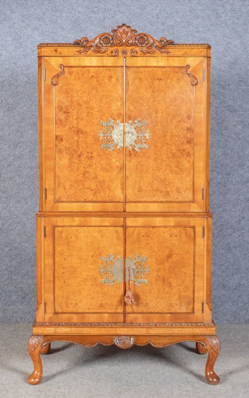 Queen Anne Style Burr Walnut Cocktail Cabinet
