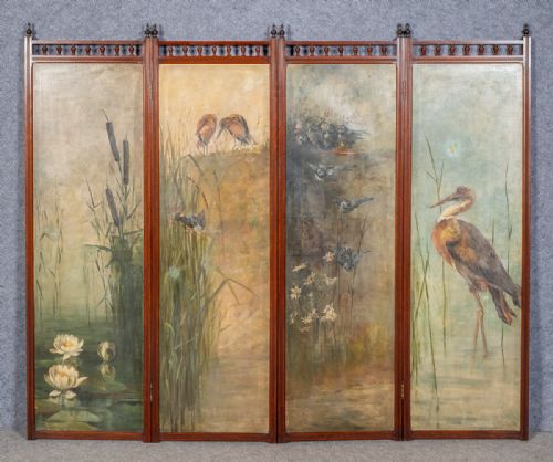 Edwardian Screen with Norfolk Broads Scenes in Oils on Canvas
