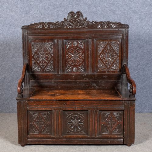 Carved Oak Hall Seat Settle