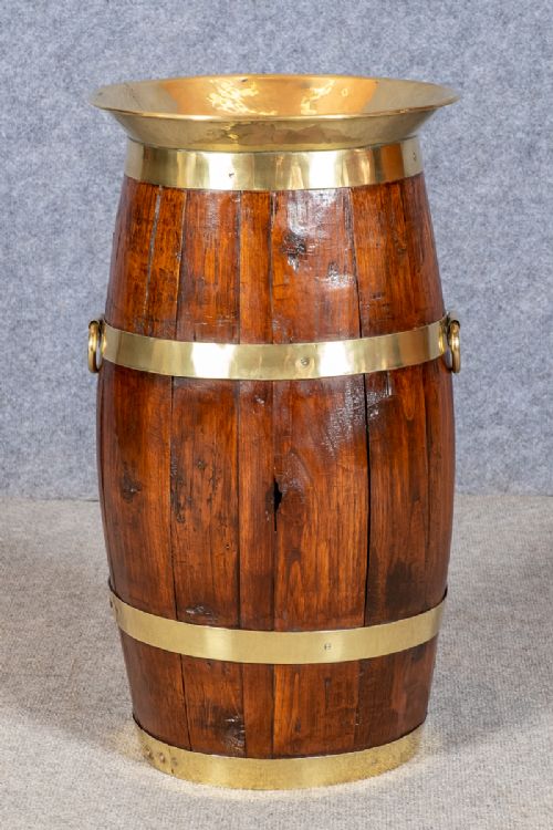 Antique Oak & Brass Bound Coopered Stick Stand