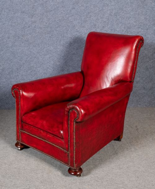 Antique Red Leather Club Armchair