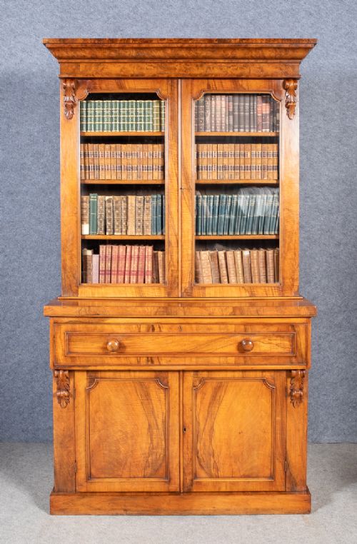 Victorian Walnut Secretaire Bookcase
