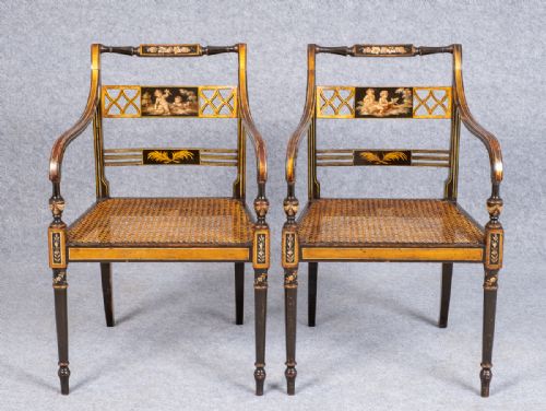 Fine & Original Pair of Regency Painted Elbow Chairs