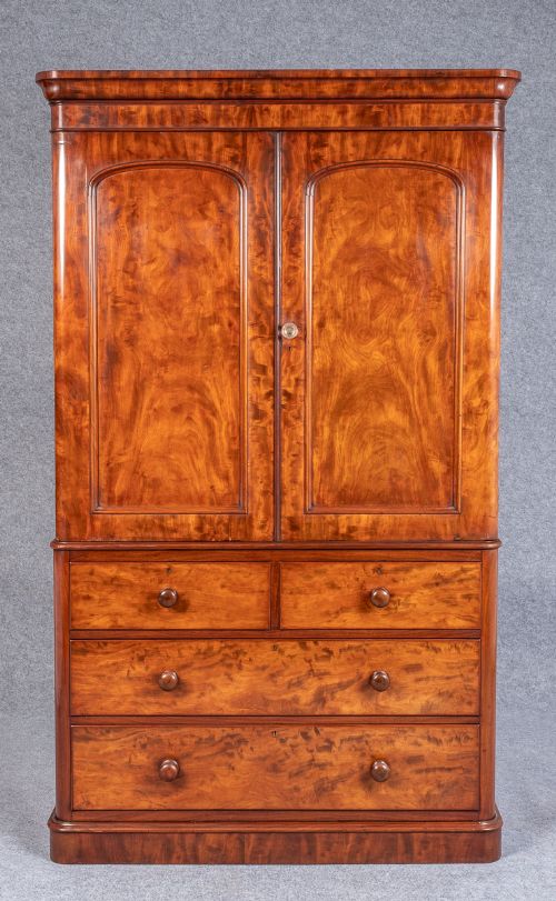 Good Victorian Figured Mahogany Linen Press Wardrobe
