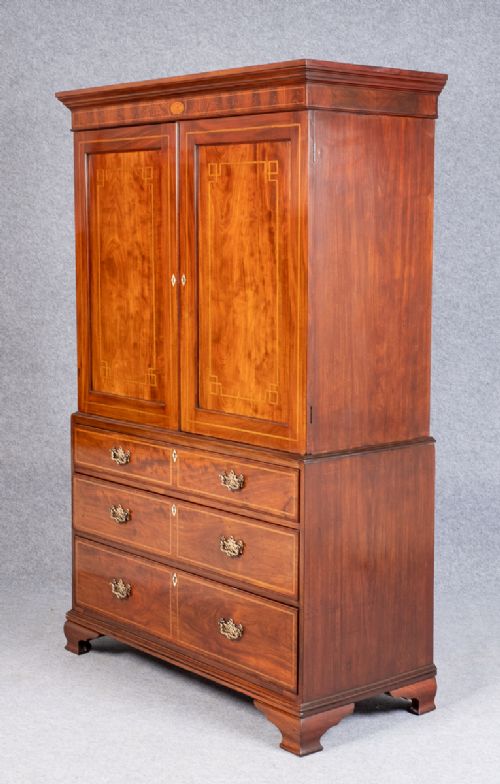 Good George III Mahogany & Inlaid Linen Press