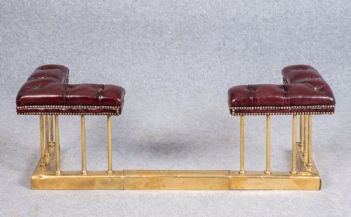 Antique Adjustable Brass & Leather Seated Club Fender