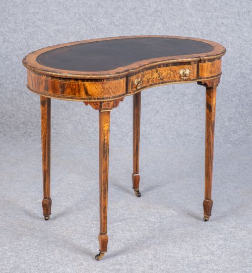 FINE ROSEWOOD INLAID KIDNEY SHAPED WRITING TABLE - ADDITIONAL PHOTO 5