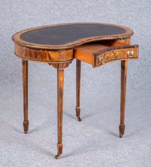FINE ROSEWOOD INLAID KIDNEY SHAPED WRITING TABLE - ADDITIONAL PHOTO 6