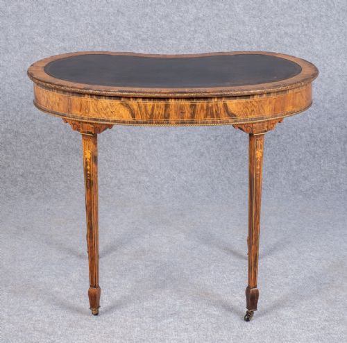 FINE ROSEWOOD INLAID KIDNEY SHAPED WRITING TABLE - ADDITIONAL PHOTO 10